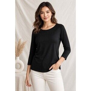 Pact Organic Cotton Top Women M Black Long Sleeve Soft Minimal Tee